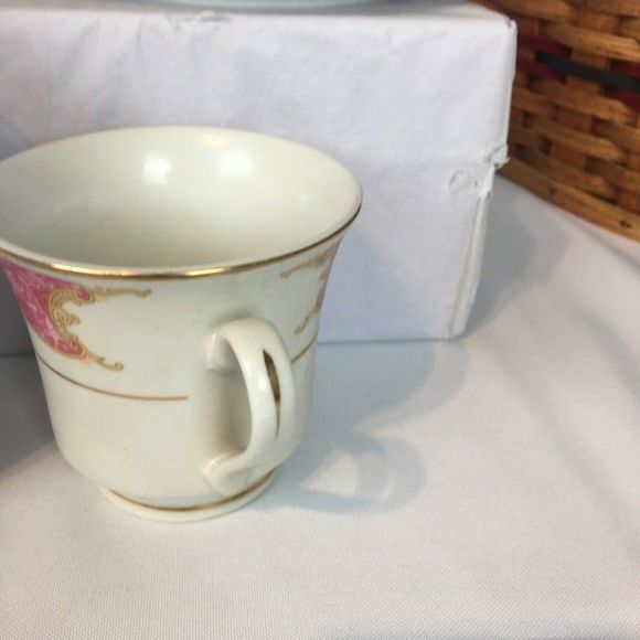 Elegant Pink & Gold Floral China Teacup Set of 2 Pink Tea For Two - Picture 6 of 8